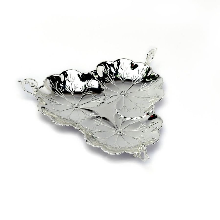 Three Sided Handle Silver Platter