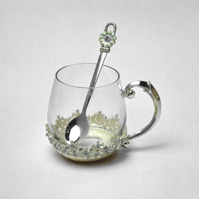 Flower Motif Silver Coffee Mug