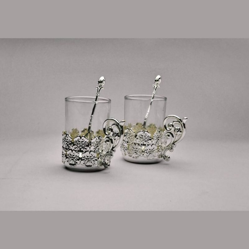 Flower Design Silver Coffee Mug Set