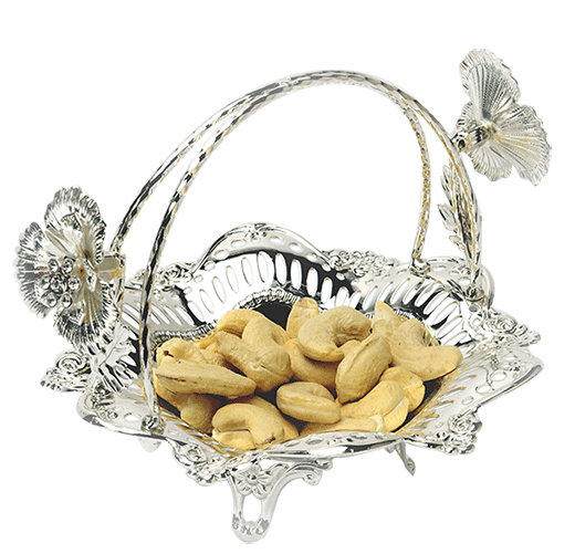 Flower Shaped Silver Basket With Cashews