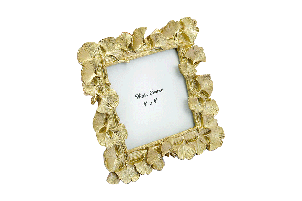 Golden Colored Photo Frame With Leaf Affixed Around