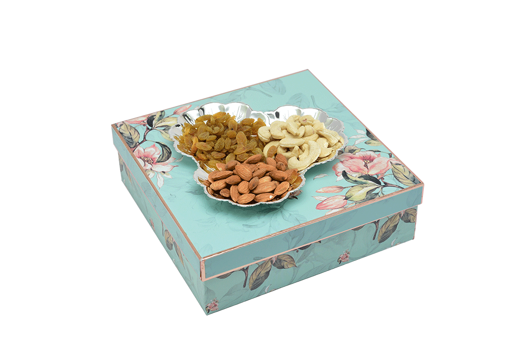 Three Sided Flower Shaped Platter With Dry-Fruits