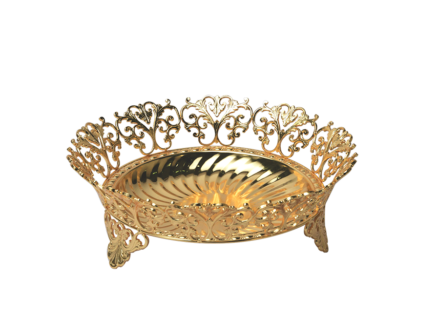 A Golden Bowl with fluted interior, wire motif border and three designer legs