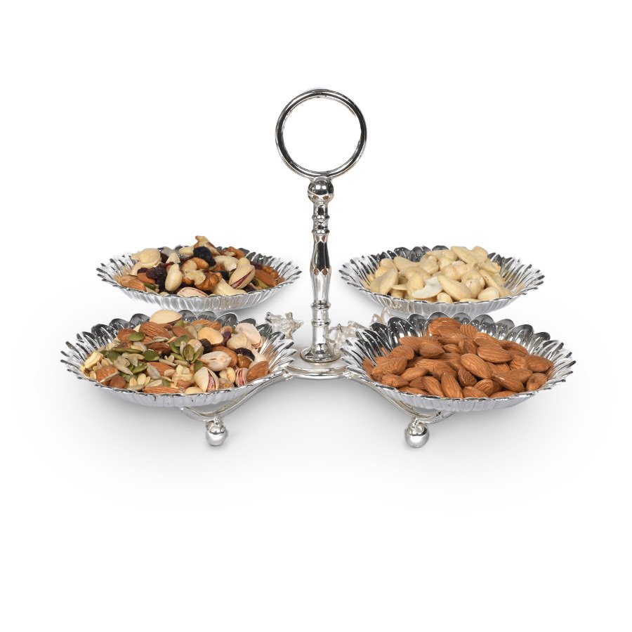 Sunflower silver-plated platter of 4 with dry fruits