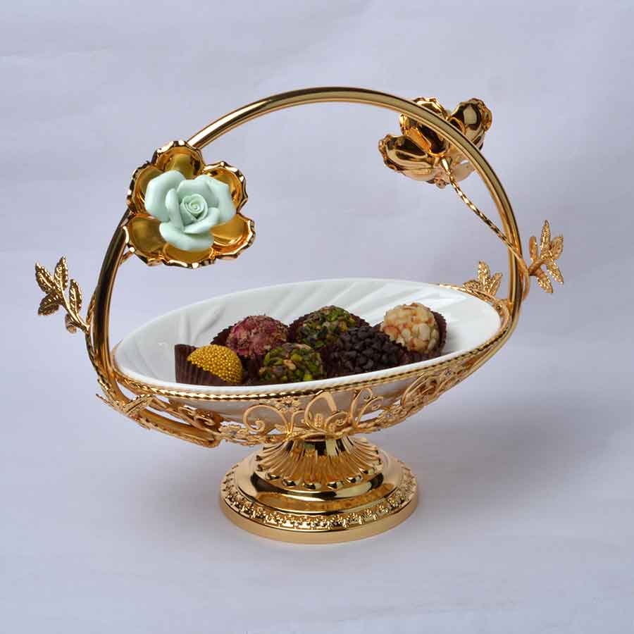 Oval unique ceramic flower basket with chocolates