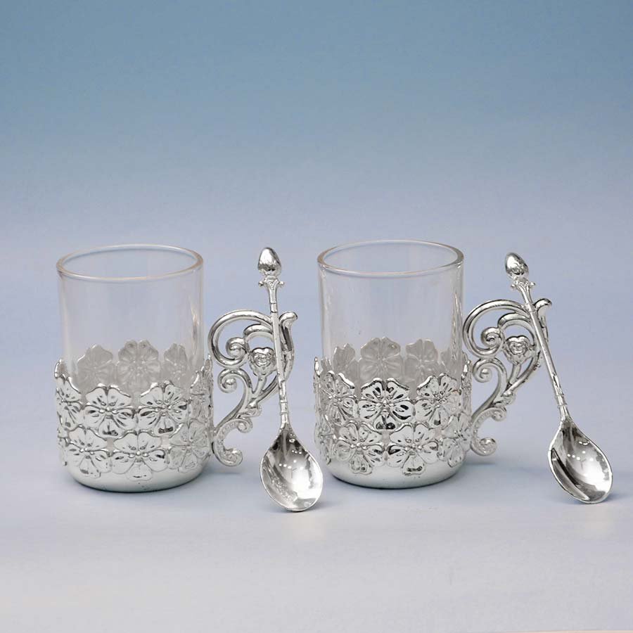 Crystal mugs set of 2 with spoons